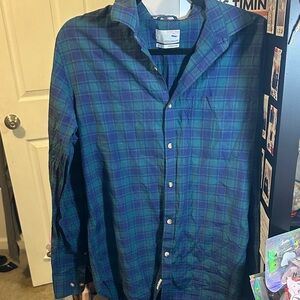 Peter England Men's Plaid Shirt - Blue and Green